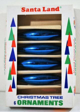 Vintage 4 Glass Icicle Tear Drop Christmas Tree Ornament Blue Color 5 " Plus