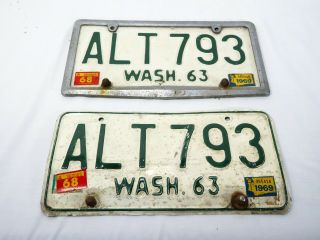 Vtg 1963 Wa State License Plates Pair - Alt 793 - Base Plate Set Washington Tags