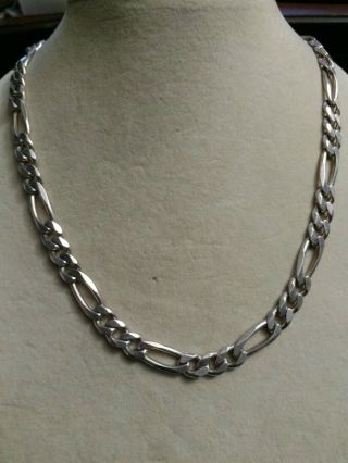 Vintage 925 Italy Sterling Silver Heavy Figaro Curb Link Chain 19 " Necklace 52.  4