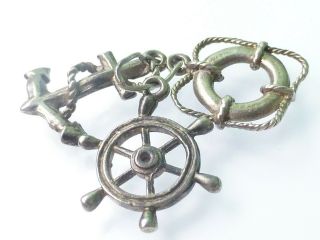Vintage 925 Sterling Silver Sailing Lucky Charm Anchor Wheel 2g J132