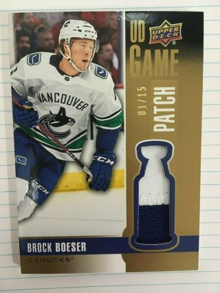 2019 - 20 Upper Deck Brock Boeser Game Jersey Card 01/15 Vancouver Canucks