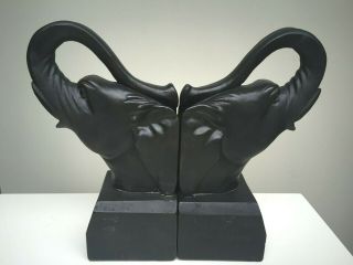Pair Vintage Ceramic Black Elephant Figural Bookends 10 " Tall Heavy