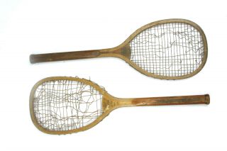 Vintage 1900s Wood Tennis Rackets - Spalding & Wright & Ditson Boston Mass.  Usa