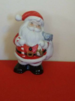 Vintage Homco Santa Claus Bank 5212 Ceramic W/ Bag Mouse Candy Cane 6 " H Figurine