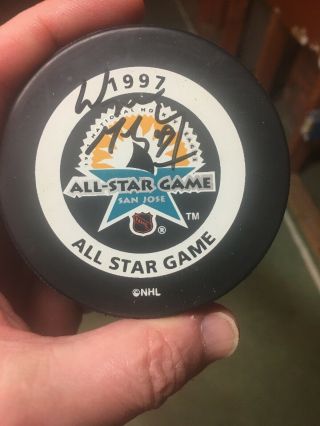 1997 All Star Hockey Puck Signed By Wayne Gretzky.