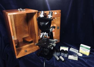 Antique Bausch & Lomb Binocular Microscope W/case & Extra Lenses