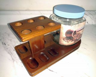 Decatur Industries Deco Walnut Wood 6 Pipe Rack With Tobacco Jar