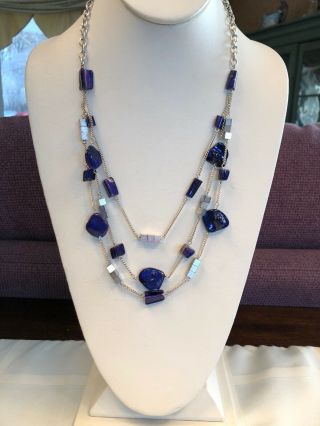 Vintage Signed Kenneth Cole Necklace Multi Strand Blue Blister Pearl Shell Beads