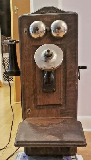Antique Western Electric 250 W Oak Crank Wall Phone