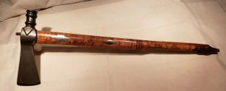 Old Antique Native American Indian Pipe Tomahawk Axe Inlaid Carved Presentation