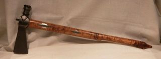 Old Antique Native American Indian Pipe Tomahawk Axe Inlaid Carved presentation 2