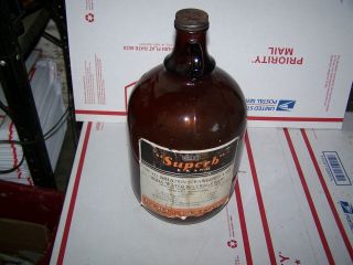 Vintage 1 Gallon Syrup Jug With Paper Label Strawberry Flavor Brown Bottl