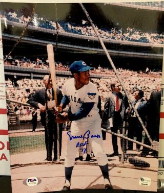 Ernie Banks Chicago Cubs Signed 8x10 Photo W/ Psa/dna & Hof Inscription