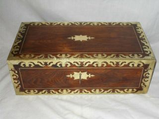 Fine Large Antique Regency Georgian 1820 Rosewood Brass Inlaid Writing Slope Box