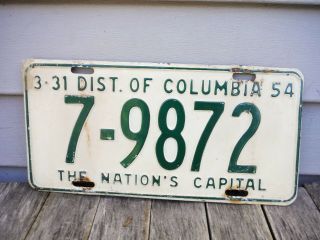Vintage 1954 District Of Columbia License Plate Washington D.  C.  Tag Nr