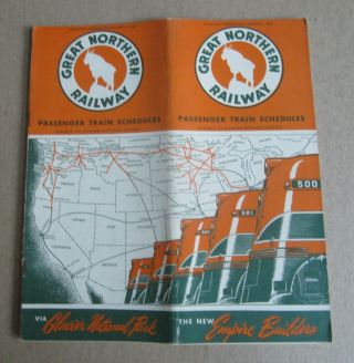 Old Vintage 1948 Great Northern Railway Time Tables - Passenger Train Schedules