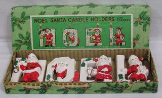 Vtg Relco Christmas Noel Candle Holder Set Santa Claus In Orig Box 1950s