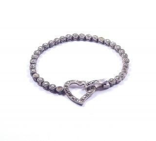 Vintage Marcasite Love Heart Bracelet 925 Sterling Silver 11.  4g 7 "