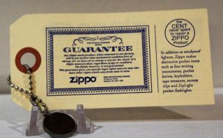 Zippo Guarantee Card The Cent Never Spent With Penny & Chain Zcvc& Museum