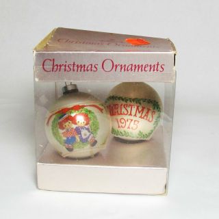 Raggedy Ann & Andy Hallmark 1975 Vintage Christmas Ornament Ball Set Of 2