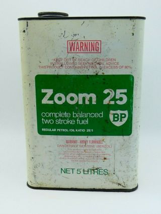 Vintage Bp Petrol Zoom 25 Two Stroke Fuel 5l Tin Can