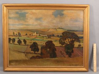 Large Antique Julius Delbos American Country Farm Landscape Oil Painting,  Nr