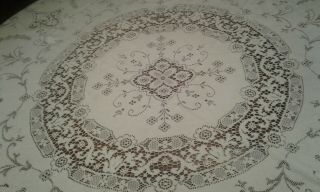 Vintage Quaker Lace Off - White Tablecloth 74 " Round - Stunning