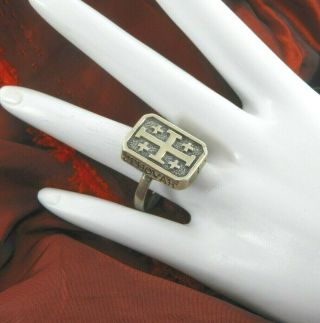 Vintage Signed Sg Solid 925 Sterling Silver Ring Religous Cross Jehovah 8.  5