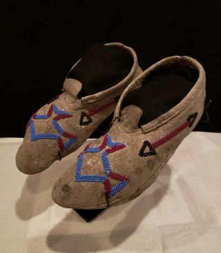 Antique Old Native American Indian Beaded Moccasins Shoshonie Bannock 19th Cen.