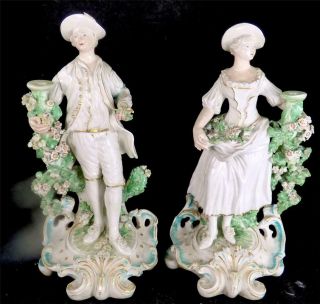 N859 Pair Antique 18th Century Derby Porcelain Figurines Figures