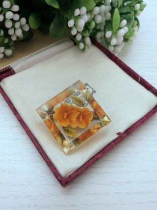 Vintage Old Jewellery - Reverse Carved Lucite Orange Flower Brooch.  1940 