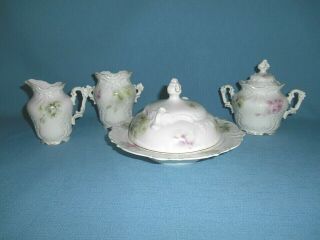 Fancy Antique Hermann Ohme Silesia Germany 4 Pc Porcelain Table Set Roses Elysee