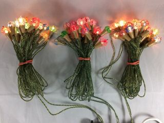 60 Midget Screw - In Christmas Light Bulbs In 3 Vtg 1960 Noma Crystal Bead Strings