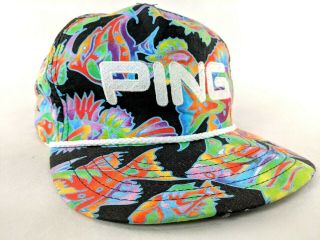 Vintage Ping Adjustable Hat Cap Multicolor Tropical Fish Golf Made In Usa