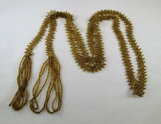 Vintage 1920s Flapper Sautoir Woven Tassel Topaz Glass Seed Bead Necklace