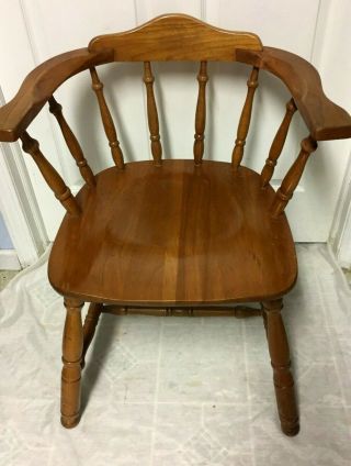 Antique Vintage Maple Wood Captains Side Accent Arm Chair,  Armchair - 2