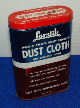 vintage LAS ' STIK - Polishing Wax Treated DUST CLOTH - METAL ADVERTISING CAN 2