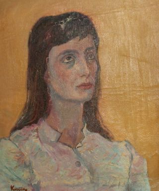 Antique Poland Modernist Portrait Oil Painting Signed Kisling