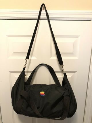 Vintage Apple Computer Rainbow Apple Logo Duffle Travel Gym Bag Black Euc Rare