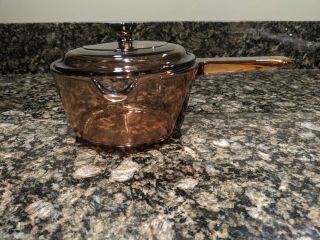 Vintage Pyrex Vision Amber 1 L Glass Saucepan W//spout & Lid Cookware