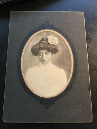 Antique Cabinet Card Photo Of African American Young Lady With Flower Topeka