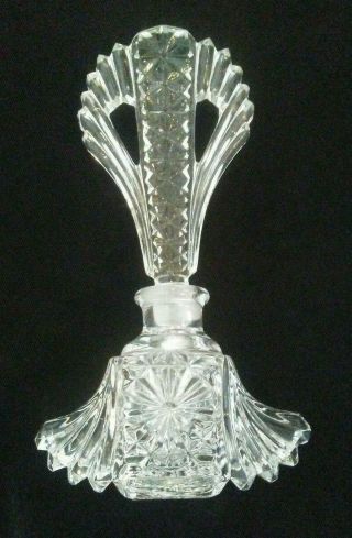 Vintage Art Deco Pressed Glass Perfume Bottle W/ Ground Stopper 7 "