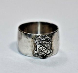 Vintage Sterling Silver Coat Of Arms Family Crest Signet Band Ring Sz - 3.  5