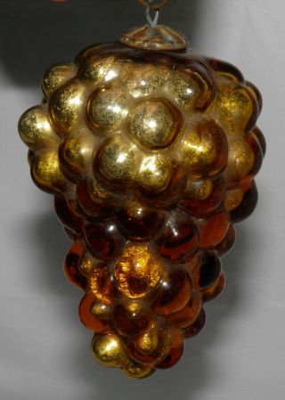 Antique 19th Century German Christmas Ornament Gold Kugel Bunch Of Grapes 4 1/2 "