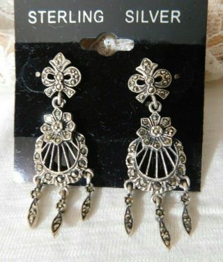Art Deco Vintage Sterling Silver And Marcasite Dangling Earrings