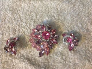 Vintage Eisenberg Ice Pink Silver Tone Pin And Clip On Earings.  Signed