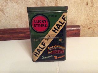 Vintage Lucky Strike Half And Half Buckingham Cut Plug Smoking Tobacco Tin