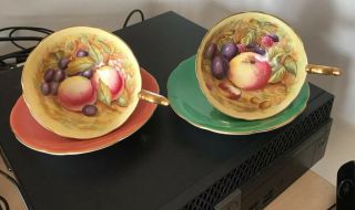 Vintage Aynsley Orchard Gold Pair Cups And Saucers
