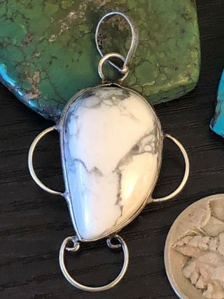 Vintage Native American White Buffalo Turquoise Sterling Silver Pendant 7 G