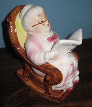 Vintage 1960s Lefton Piggy Bank Retirement Fund Grandma Rocking Chair